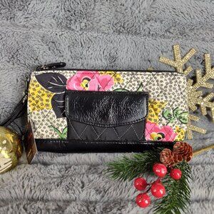 Vera Bradley Patchwork Collection Black/Floral Wristlet Wallet Purse